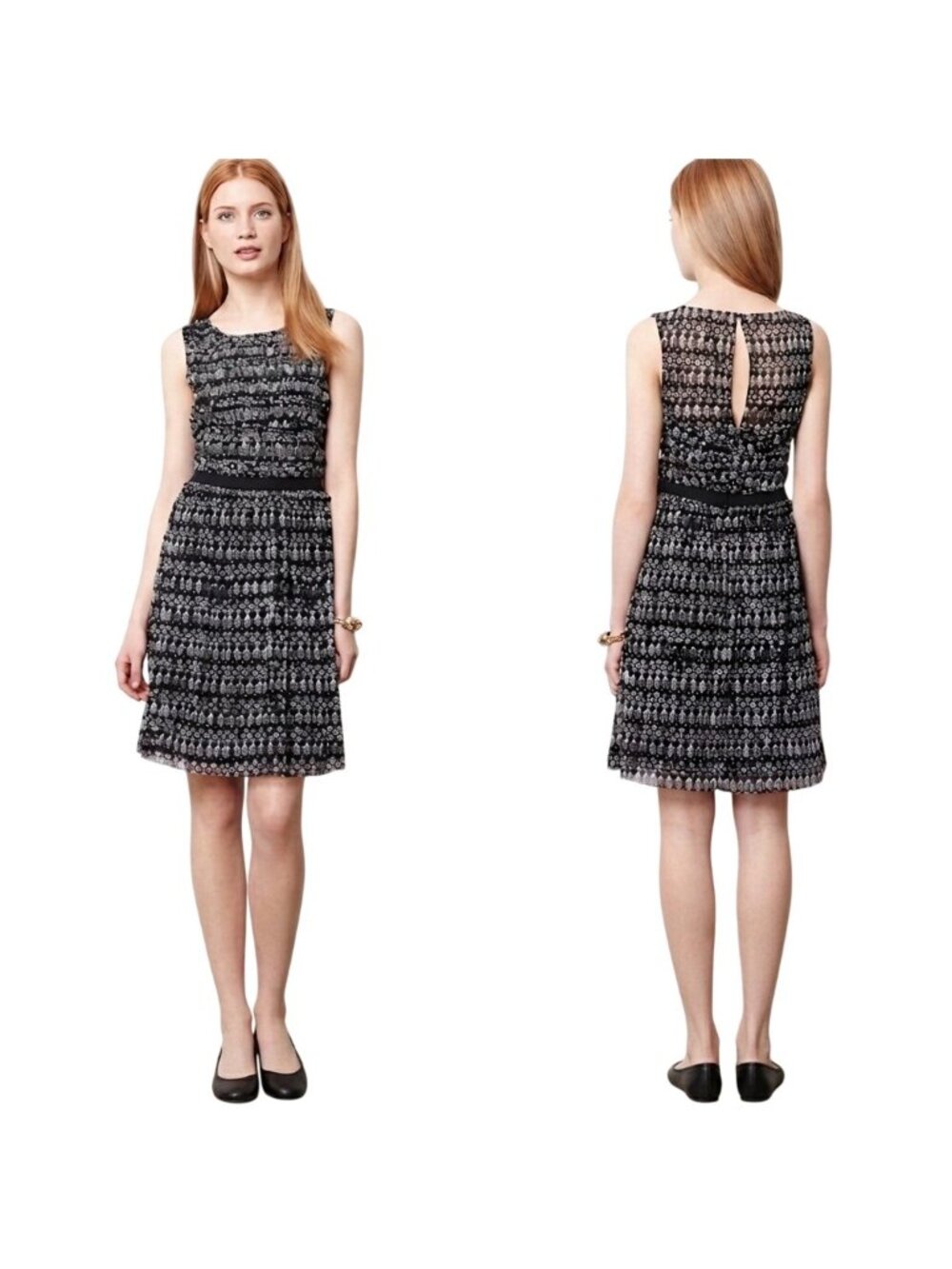 Anthropologie Postmark Retro Mesh Swiss Polka Dot Dress S Ruched Artsy Keyhole